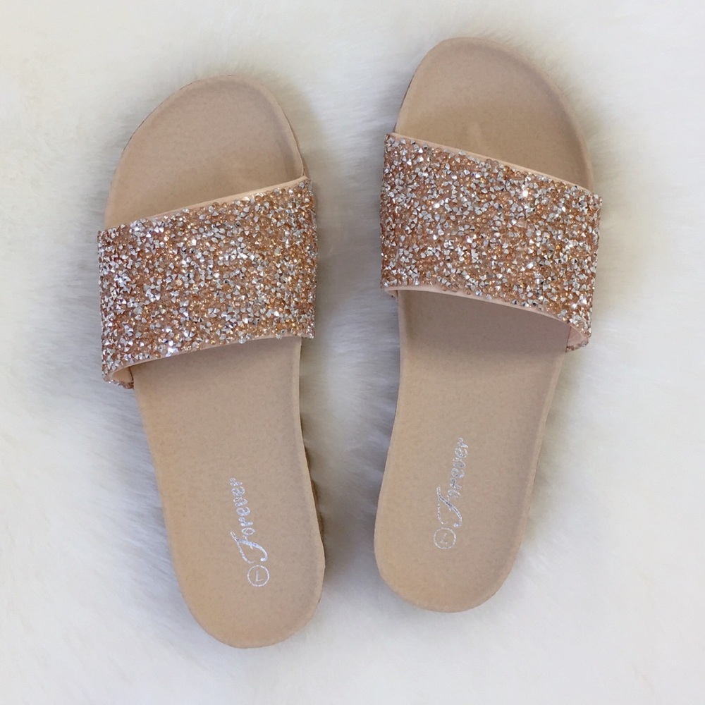Rose Gold Rhinestone Sandals - Picture 3 of 4